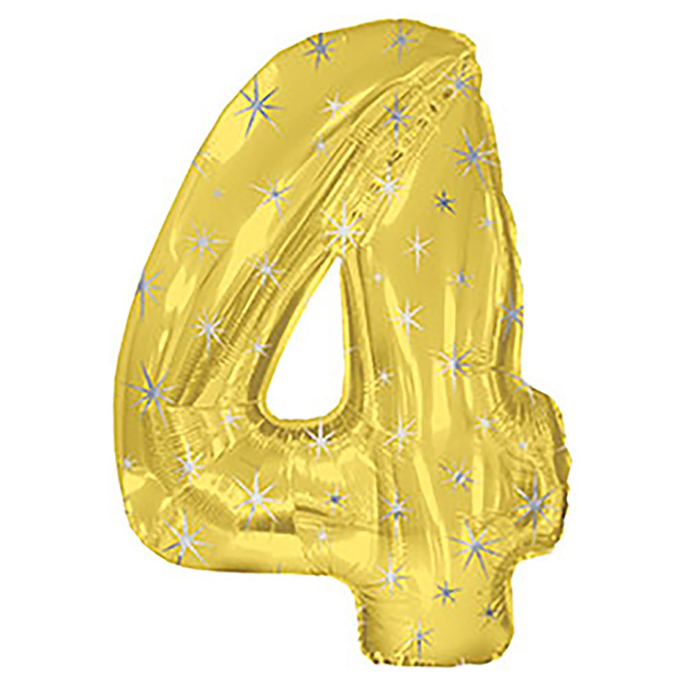 Foil Balloon Number 4 Gold Sparkle