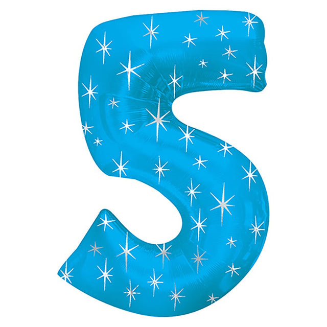 Foil Balloon 38 Inch Number 5 Blue Sparkle