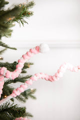 25” Mini Cotton Ball Peppermint Christmas Spray - Pink/White