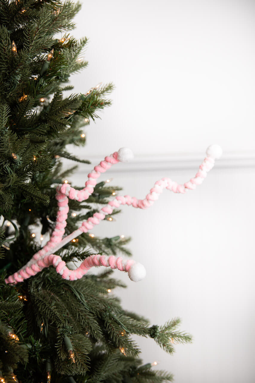 25” Mini Cotton Ball Peppermint Christmas Spray - Pink/White