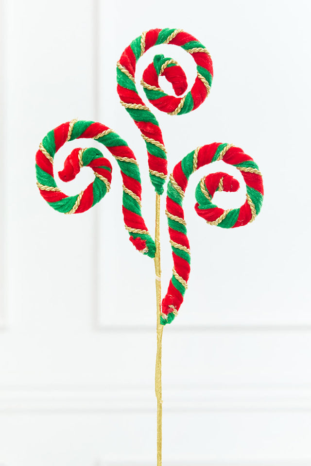 28" Red, Green & Gold Stripe Curly Spray