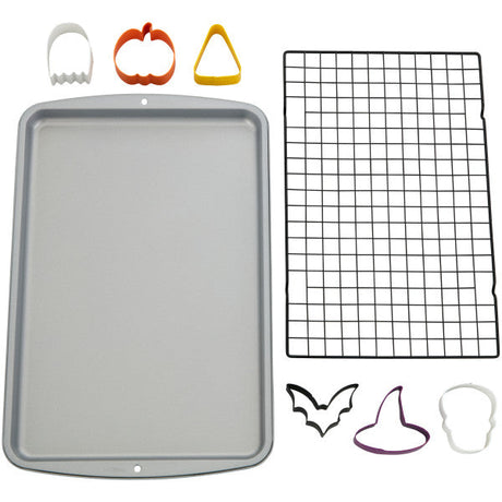 Wilton Halloween Cookie Sheet, Cooling Grid and Cookie Cutter Baking Set, 8-Piece