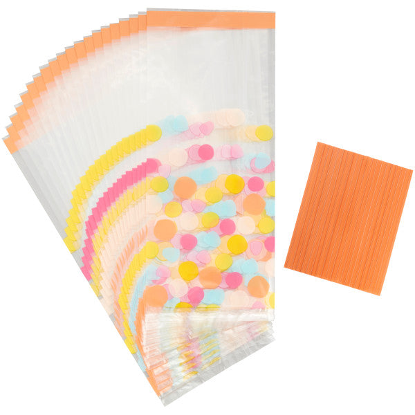 Wilton Yellow, Blue, Pink and Orange Polka Dot Treat Bags and Ties, 20-Count