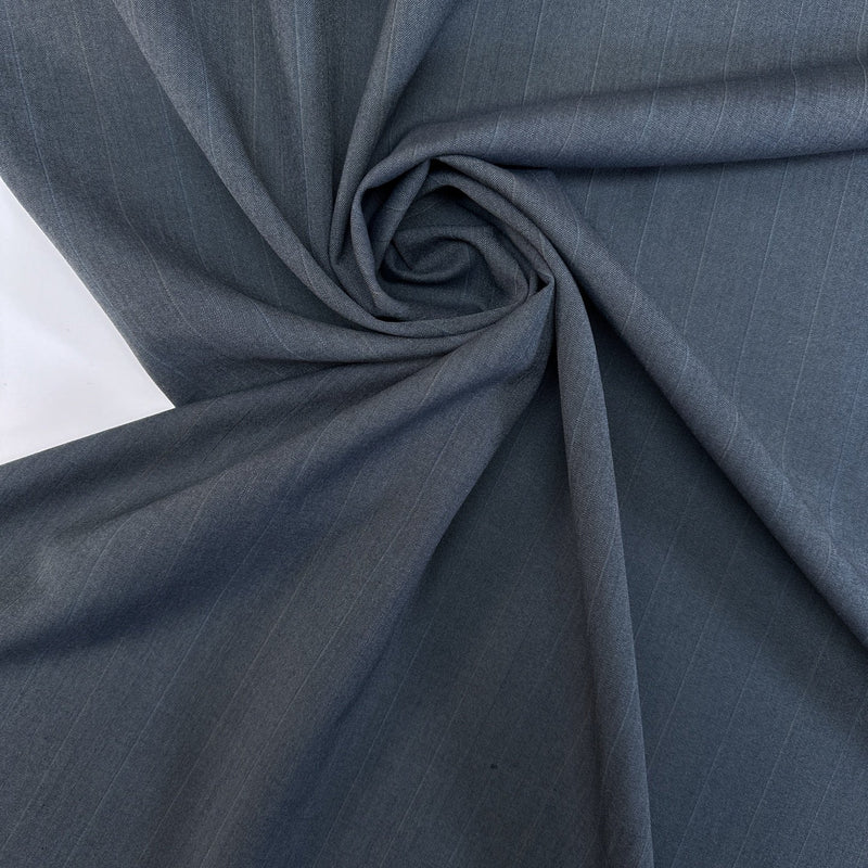 Wool Polyester Striped Suit Fabric Gray Blue