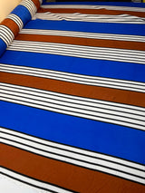 Viscose Woven Printed Brown Blue Stripe