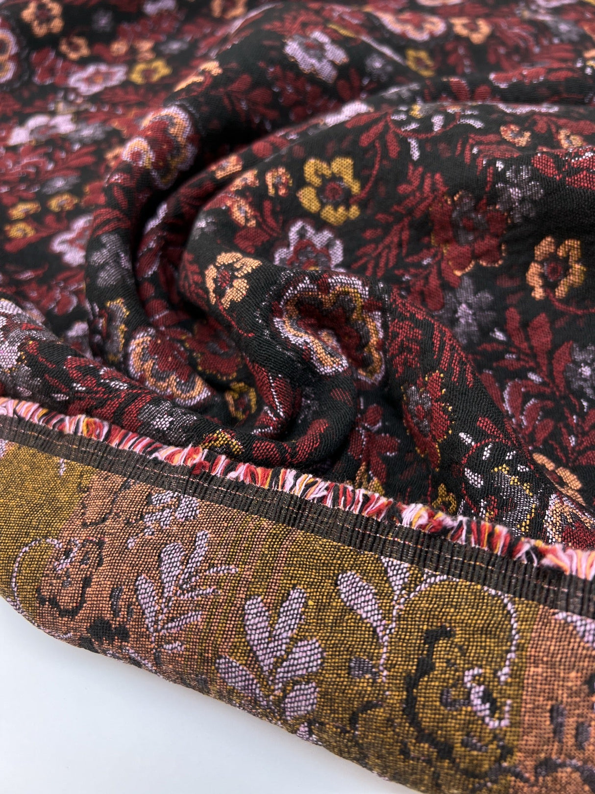 Cotton Jacquard Floral Fabric Red Black