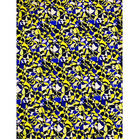 African Print Elastic Knit Fabric - Yellow, Shades Of Blue Chiasoka, 58" Width (1 Yard)