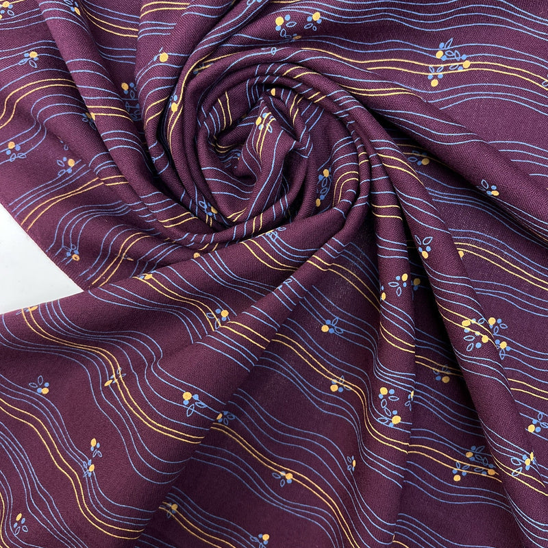 Virgin Wool Striped Fabric Purple Blue