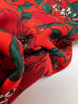 Polyester Crepe Floral Print Red Green