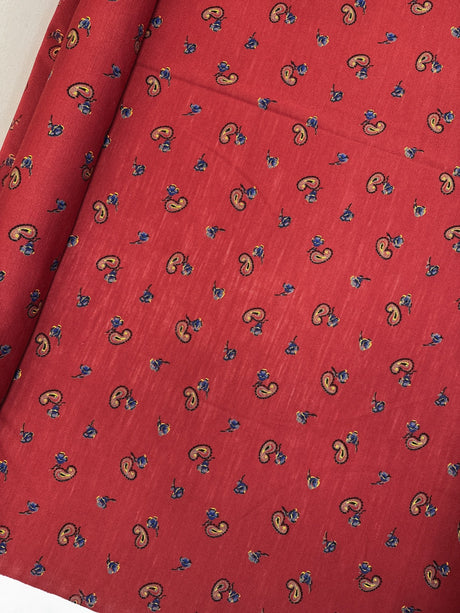Acrylic Knitted Fabric Red Blue Paisley Floral