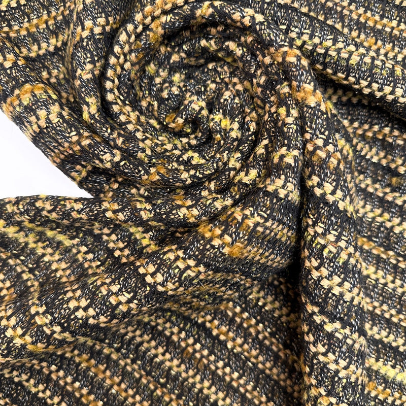 Cotton Tweed Striped Green-Beige with Wool and Lurex