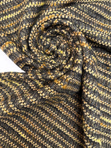 Cotton Tweed Striped Green-Beige with Wool and Lurex