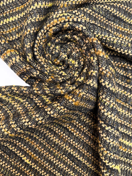 Cotton Tweed Striped Green-Beige with Wool and Lurex