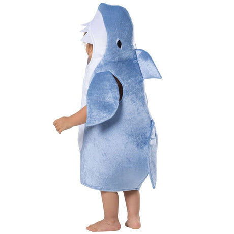 Kids blue shark costume tunic with hood and shark teeth