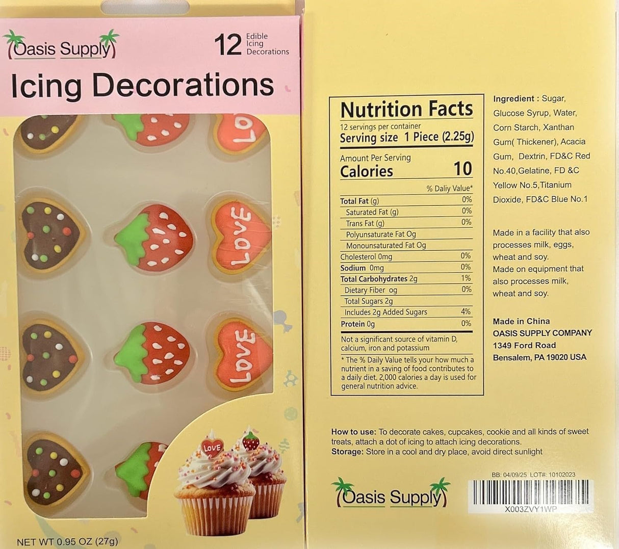 Valentine Cake Decorations - Mother's Day Edible Icing Decorations - Valentine's Day Candy Hearts Topper, Lips, Love, Heart, & Strawberry, 20 count