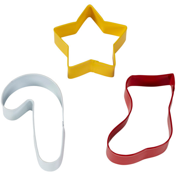 Wilton Metal Christmas Cookie Cutter Set, 3-Piece (Star, Candy Cane, Stocking)