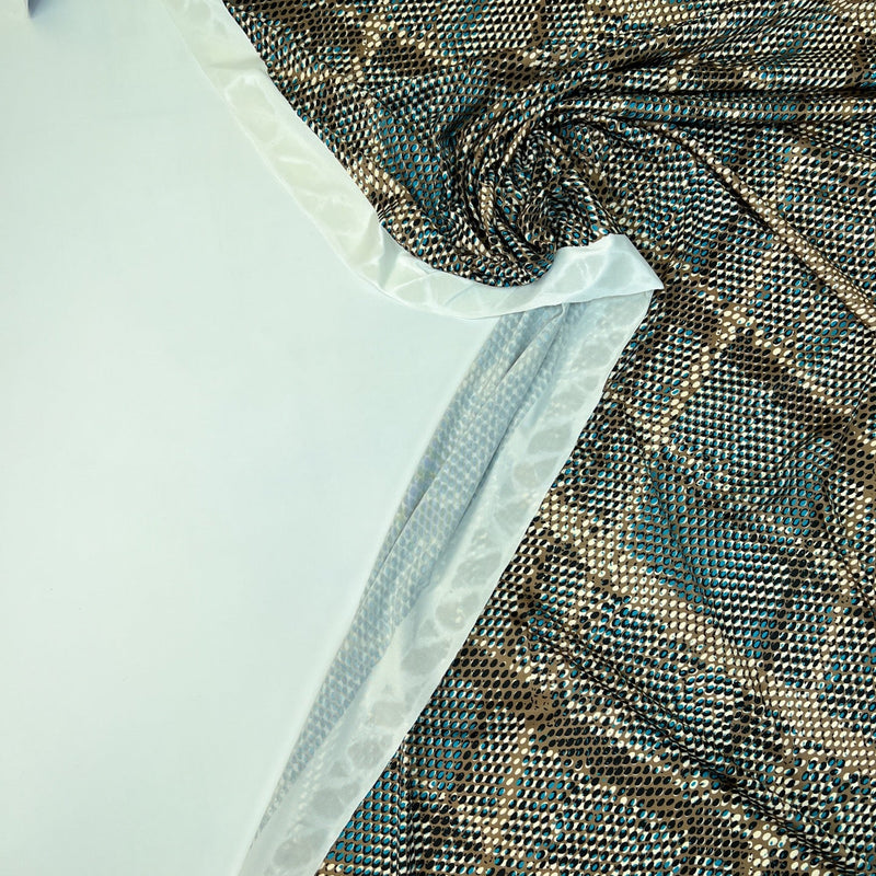 Printed Polyester Elastane Knitted Fabric Brown Blue