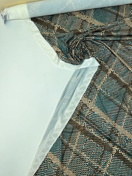 Printed Polyester Elastane Knitted Fabric Brown Blue