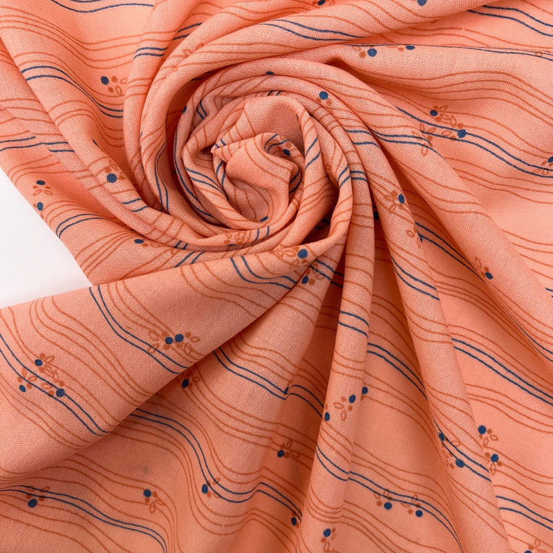 Virgin Wool Printed Orange Striped Fabric