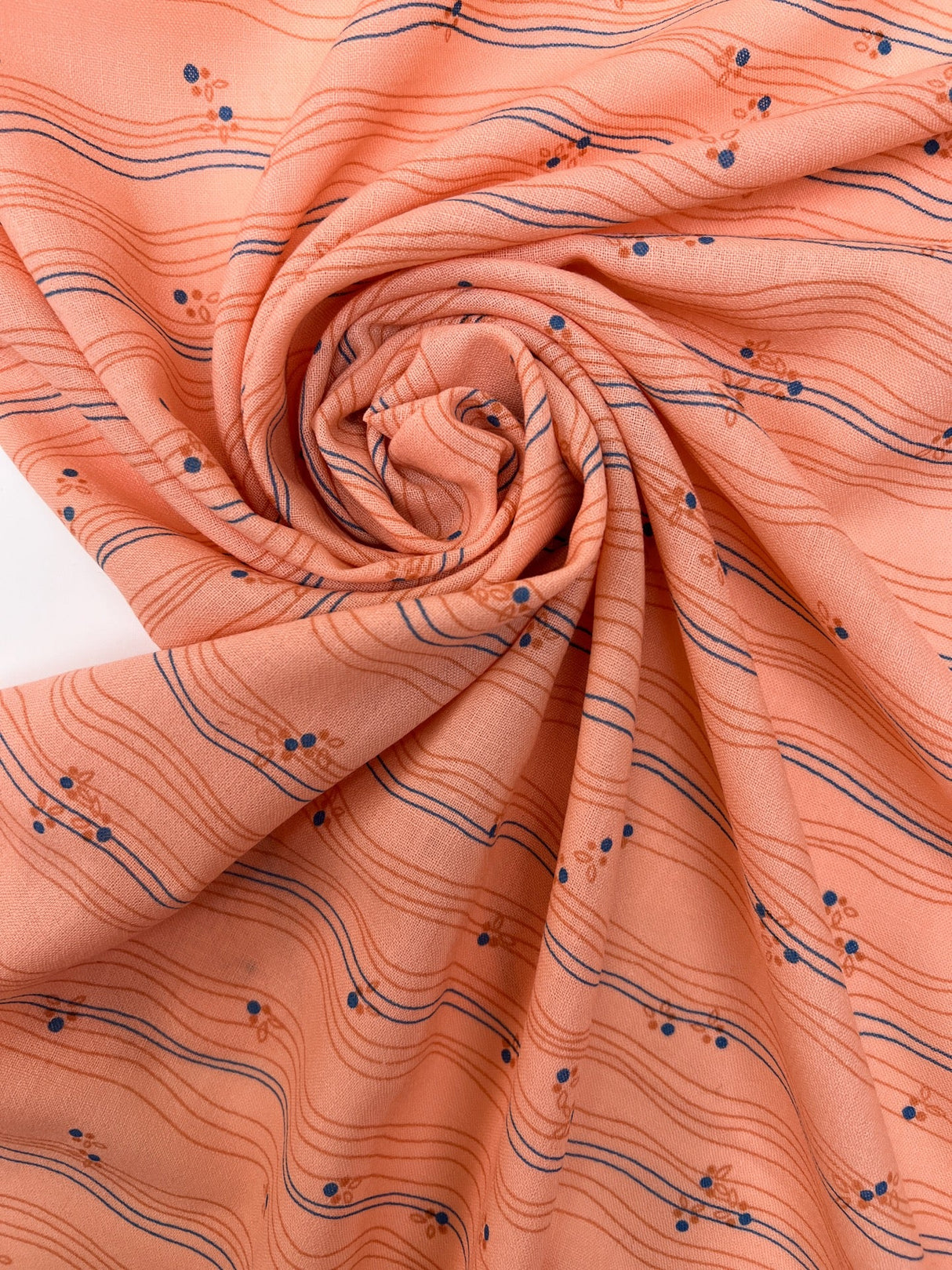 Virgin Wool Printed Orange Striped Fabric