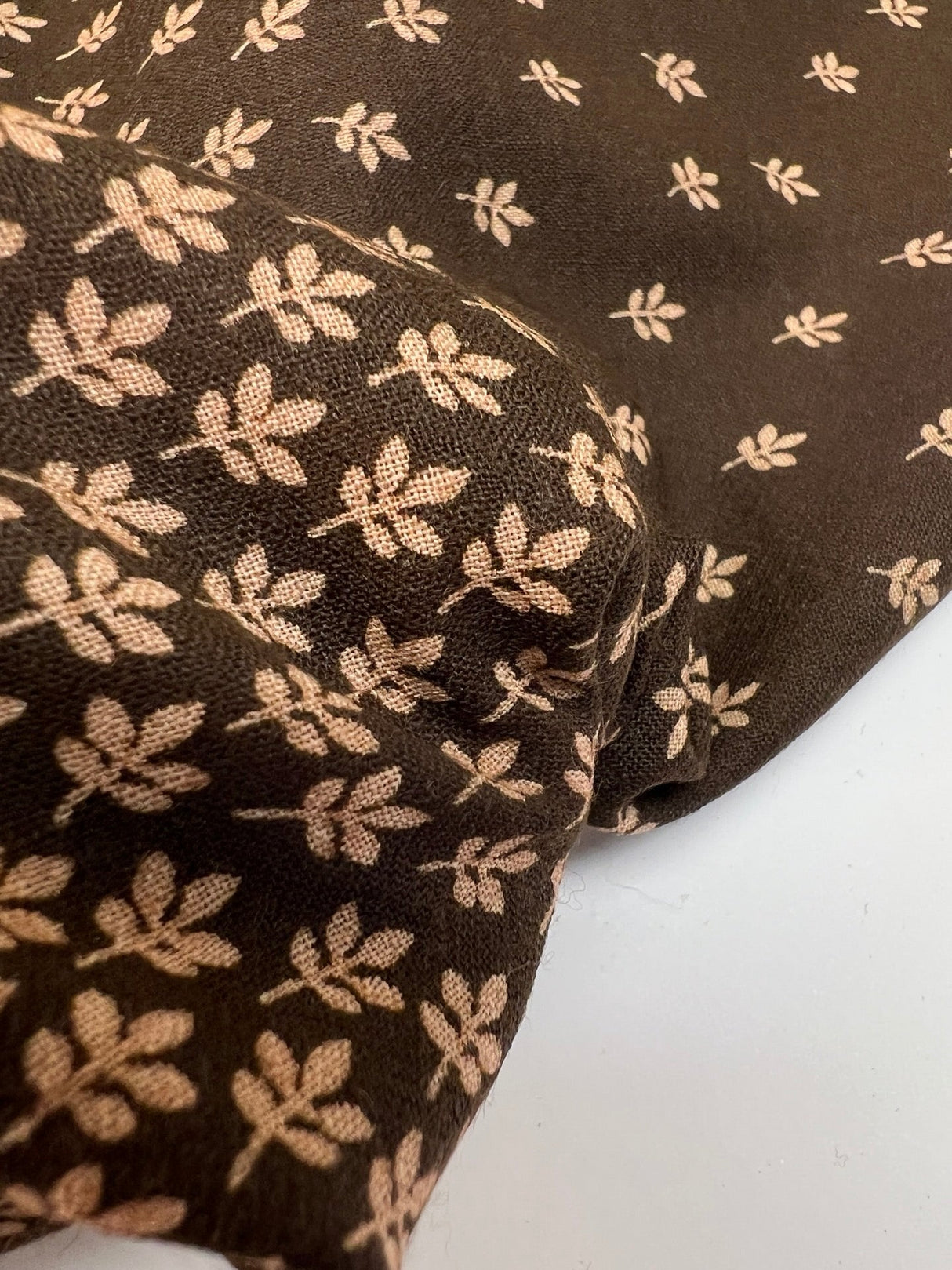 Wool Staple Fabric Brown Beige Floral Print