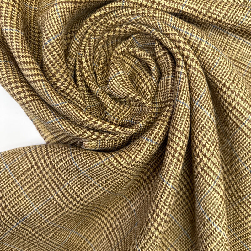 Italian Checked Linen Fabric Brown Beige