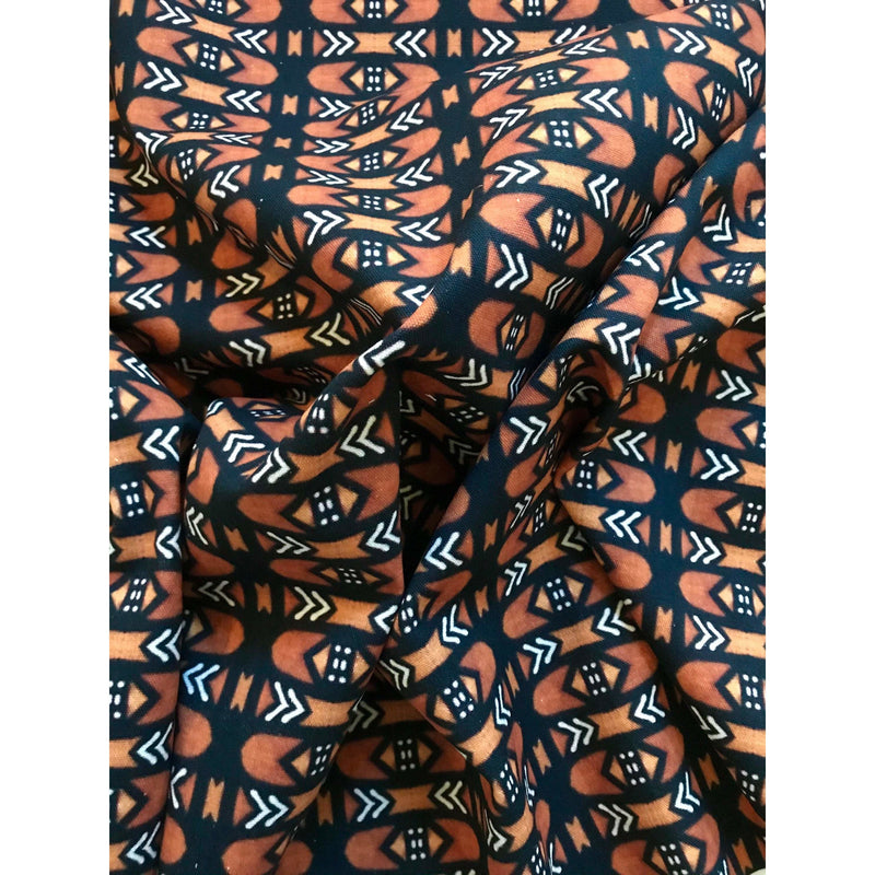 African Print Heavyweight Cotton Fabric - Brown, Black, White Bogolanfini Mid, 60" Width (1 Yard)