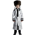 Silver costume coat with detailed velvet edging and trim