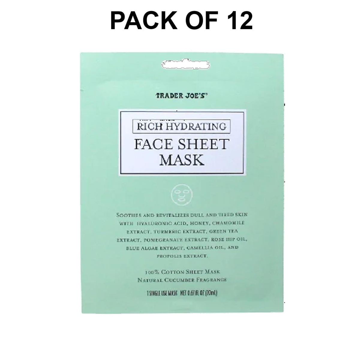 Trader Joe’s Rich Hydrating Face Sheet Mask Natural Cucumber Fragrance | 0.67 Fl Oz