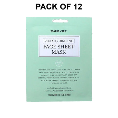 Trader Joe’s Rich Hydrating Face Sheet Mask Natural Cucumber Fragrance | 0.67 Fl Oz