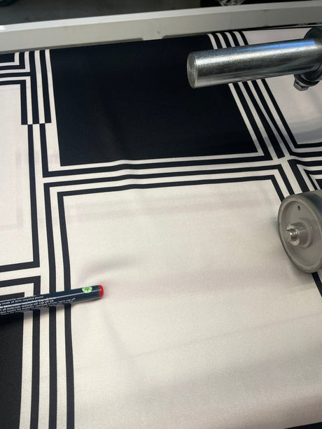 Printed Polyester Sateen Fabric Beige Black