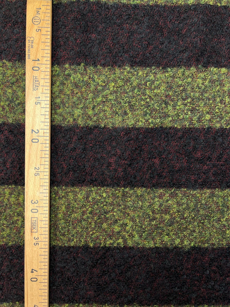 Bouclé Acrylic Blend Striped Red-Green Coat Fabric