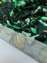 Linen Viscose Floral Print Green Black