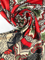 Polyester Sateen Floral Print Red Beige