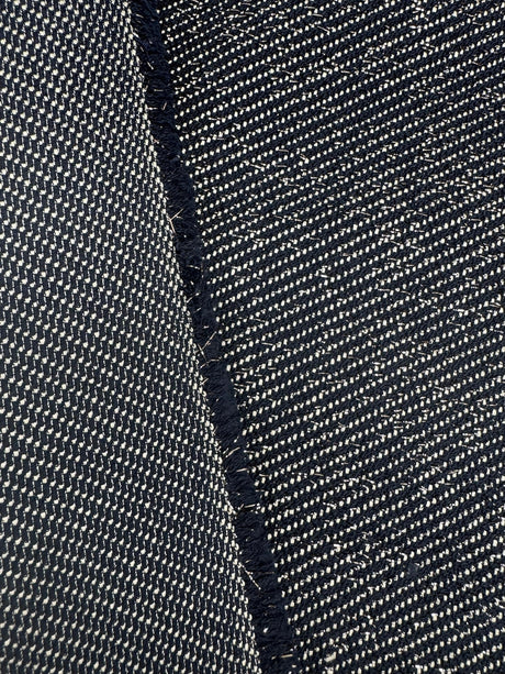 Cotton Lurex Tweed Striped Blue White