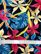 Dark Navy Background Big Flowers Polyester Spandex Fabric - Floral Print, 58" To 60" Width