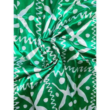 Naija To The Max Synthetic Satin Fabric - Green White African Print, 58" Width (Per Yard)