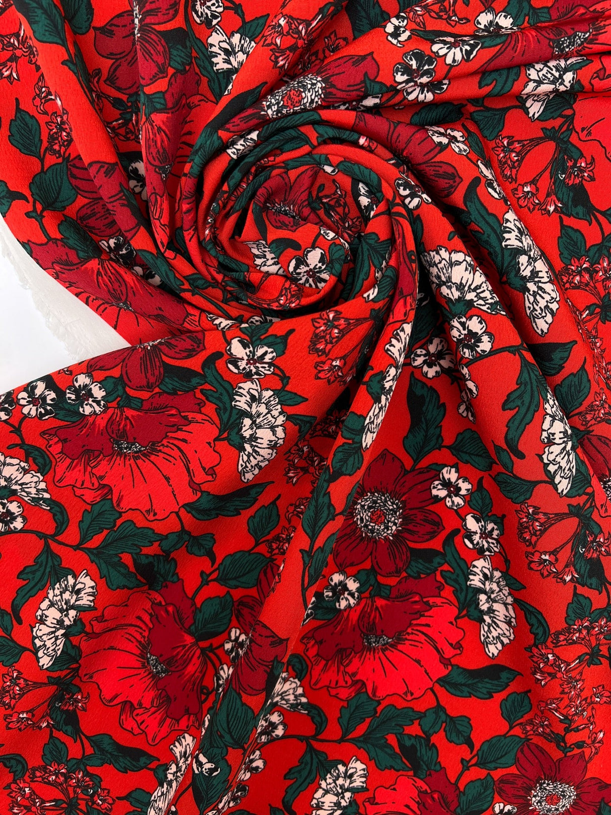 Polyester Crepe Floral Print Red Green