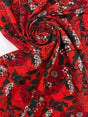 Polyester Crepe Floral Print Red Green