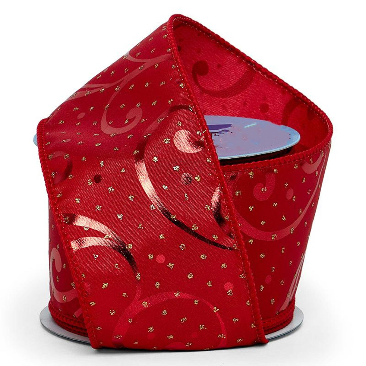 Glitter Swirls & Swipes On Wired Ribbon 2 1/2 '' X 10 yd Metallic Red Swipes Color 1 / roll