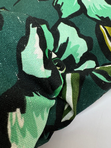 Linen Viscose Floral Print Green Black