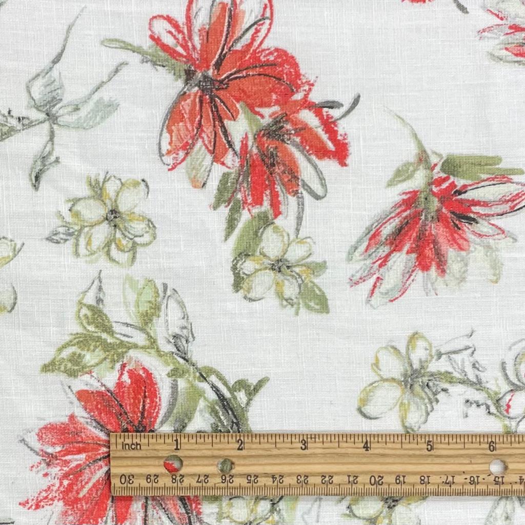 Linen Red Artistic Daisy Print
