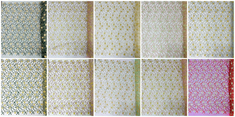 Daisy Multi Color Gold Metallic Floral Design Embroidered On A Red Mesh Lace Fabric - Red Mesh Lace, Gold Metallic Floral Design, 50" Width (1 Yard)