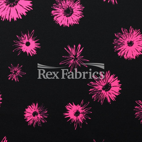 Daisy Nylon Spandex Fabric - Black Background Daisy Floral Print, 58/60" Width (1 Yard)