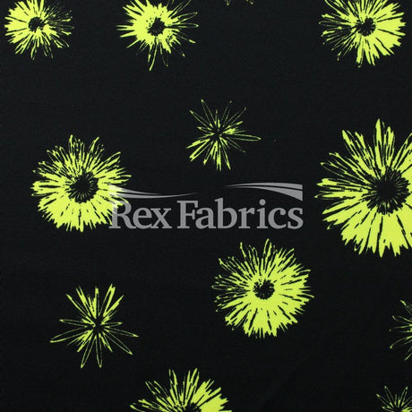 Daisy Nylon Spandex Fabric - Black Background Daisy Floral Print, 58/60" Width (1 Yard)
