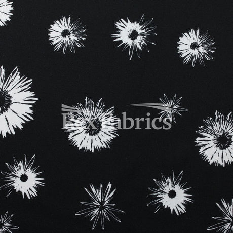 Daisy Nylon Spandex Fabric - Black Background Daisy Floral Print, 58/60" Width (1 Yard)