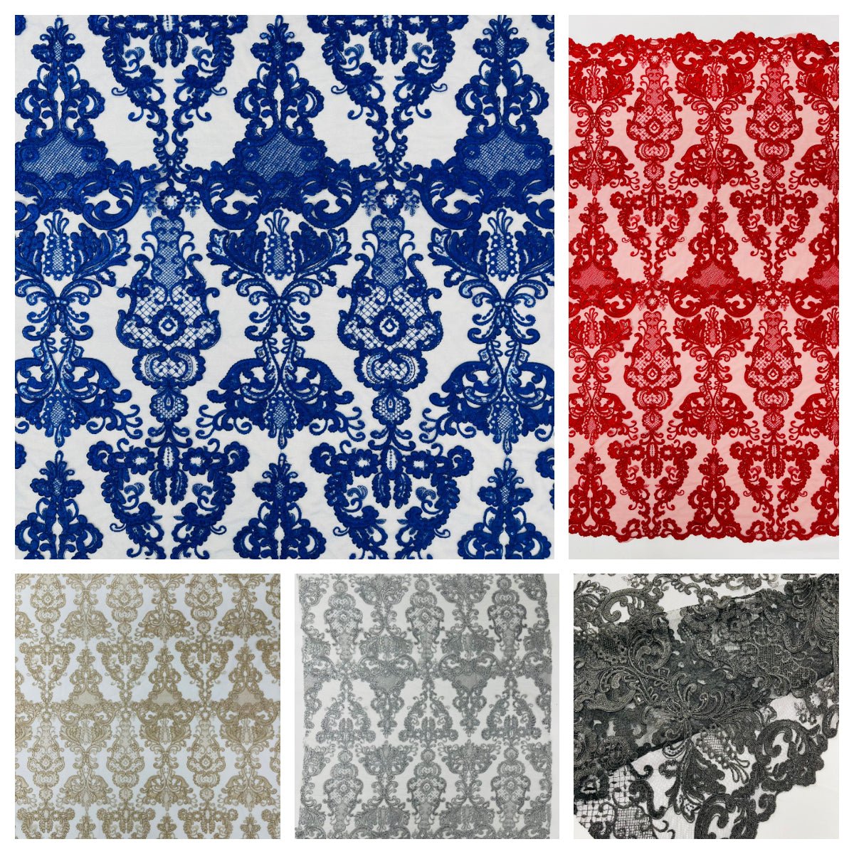 Damask Embroidered Lace Fabric - Damask Embroidered Lace, 54" Width (1 Yard)