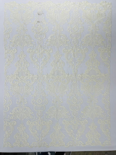 Damask Embroidered Lace Fabric - Damask Embroidered Lace, 54" Width (1 Yard)
