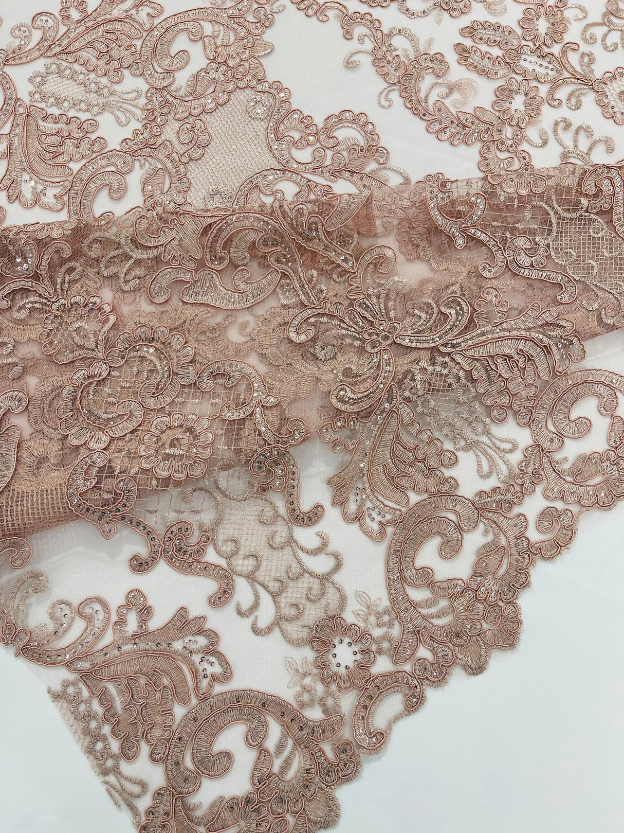 Damask Embroidered Lace Fabric - Damask Embroidered Lace, 54" Width (1 Yard)