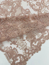 Damask Embroidered Lace Fabric - Damask Embroidered Lace, 54" Width (1 Yard)